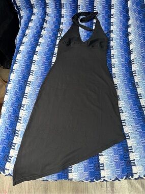 PRINCESS POLLY Black Halter Neck Asymmetrical Dress